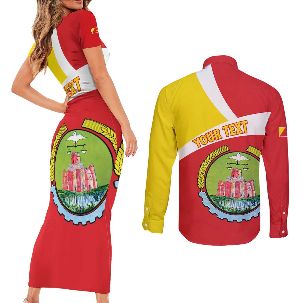 Personalized Ethiopia Amhara Region Couples Matching Short Sleeve Bodycon Dress and Long Sleeve Button Shirt Coat Of Arms With Map