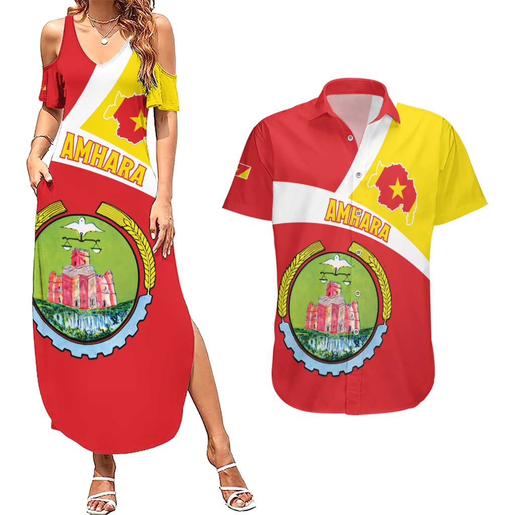Personalized Ethiopia Amhara Region Couples Matching Summer Maxi Dress and Hawaiian Shirt Coat Of Arms With Map
