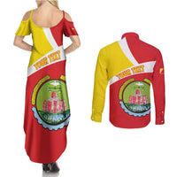 Personalized Ethiopia Amhara Region Couples Matching Summer Maxi Dress and Long Sleeve Button Shirt Coat Of Arms With Map