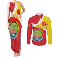 Personalized Ethiopia Amhara Region Couples Matching Tank Maxi Dress and Long Sleeve Button Shirt Coat Of Arms With Map