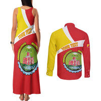 Personalized Ethiopia Amhara Region Couples Matching Tank Maxi Dress and Long Sleeve Button Shirt Coat Of Arms With Map