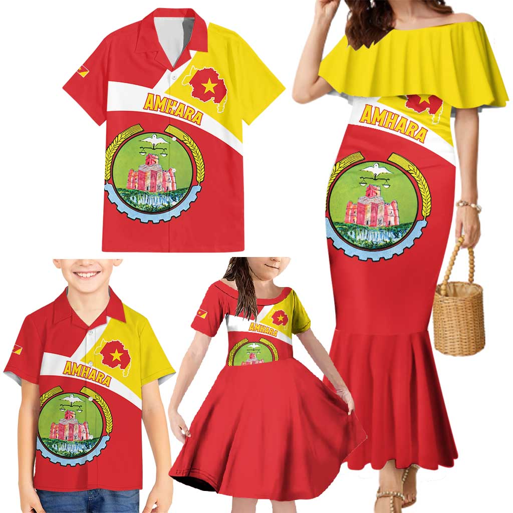 Personalized Ethiopia Amhara Region Family Matching Mermaid Dress and Hawaiian Shirt Coat Of Arms With Map