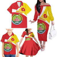 Personalized Ethiopia Amhara Region Family Matching Off The Shoulder Long Sleeve Dress and Hawaiian Shirt Coat Of Arms With Map