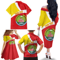 Personalized Ethiopia Amhara Region Family Matching Off The Shoulder Long Sleeve Dress and Hawaiian Shirt Coat Of Arms With Map