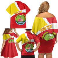 Personalized Ethiopia Amhara Region Family Matching Off Shoulder Short Dress and Hawaiian Shirt Coat Of Arms With Map