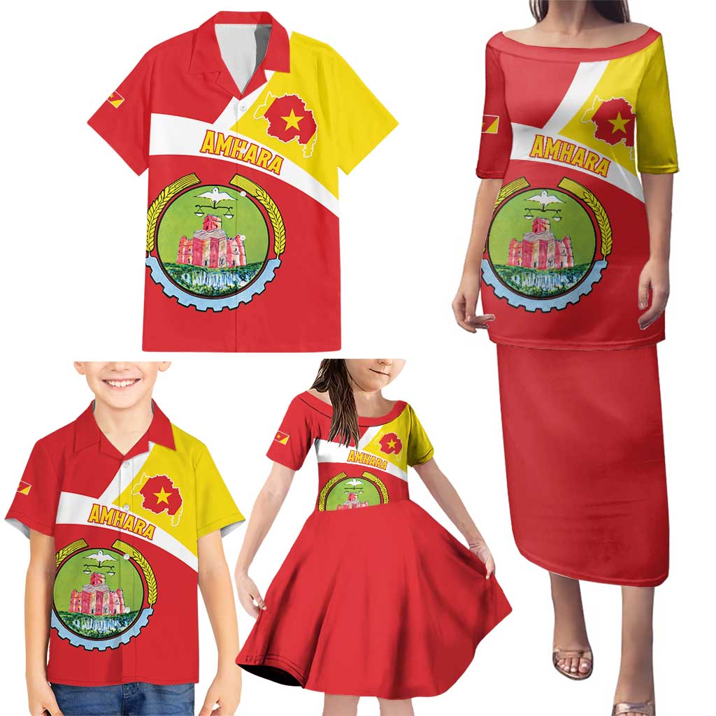 Personalized Ethiopia Amhara Region Family Matching Puletasi and Hawaiian Shirt Coat Of Arms With Map