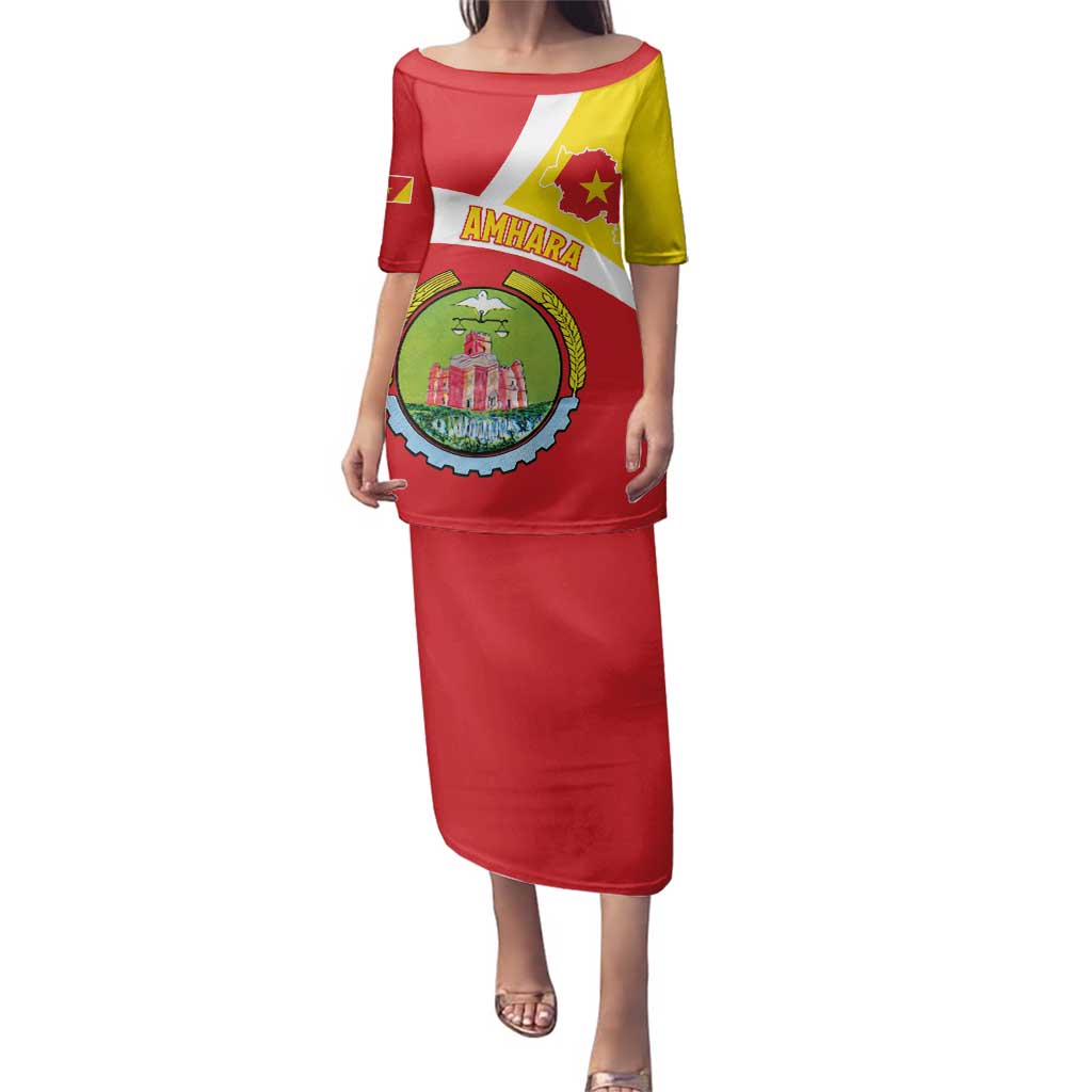 Personalized Ethiopia Amhara Region Family Matching Puletasi and Hawaiian Shirt Coat Of Arms With Map