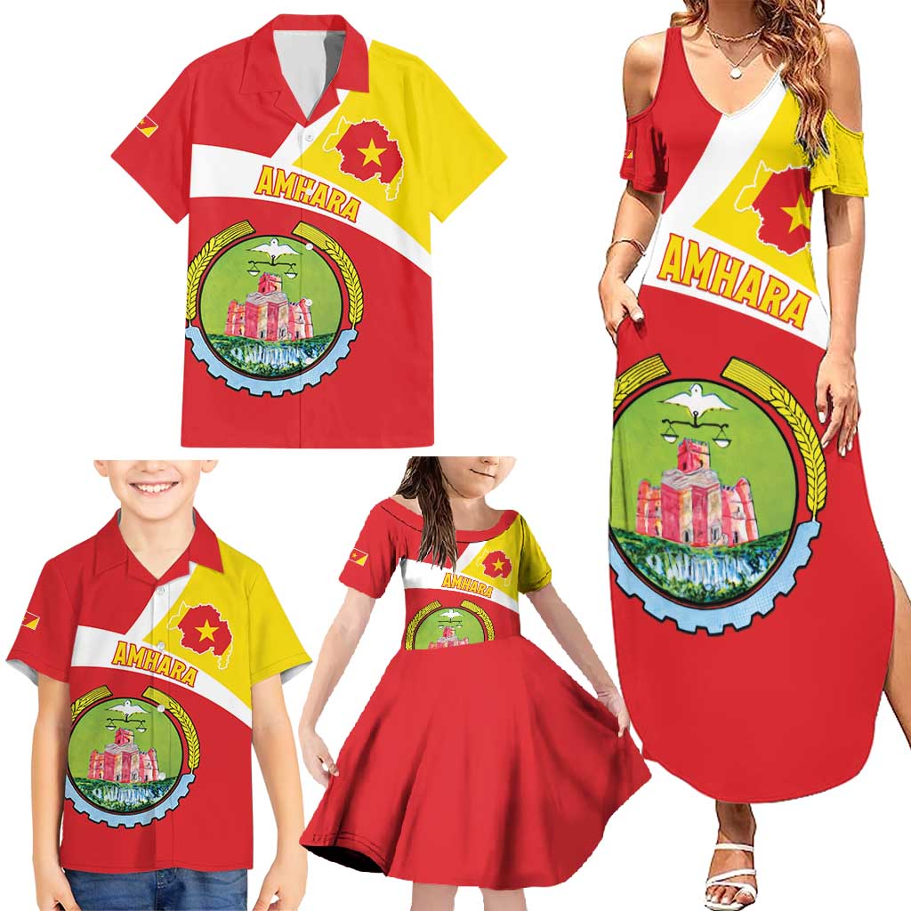 Personalized Ethiopia Amhara Region Family Matching Summer Maxi Dress and Hawaiian Shirt Coat Of Arms With Map
