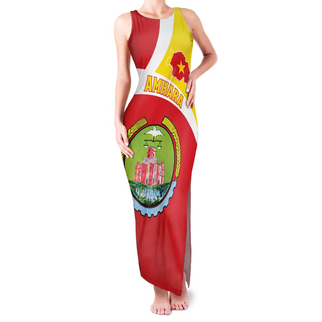 Personalized Ethiopia Amhara Region Family Matching Tank Maxi Dress and Hawaiian Shirt Coat Of Arms With Map