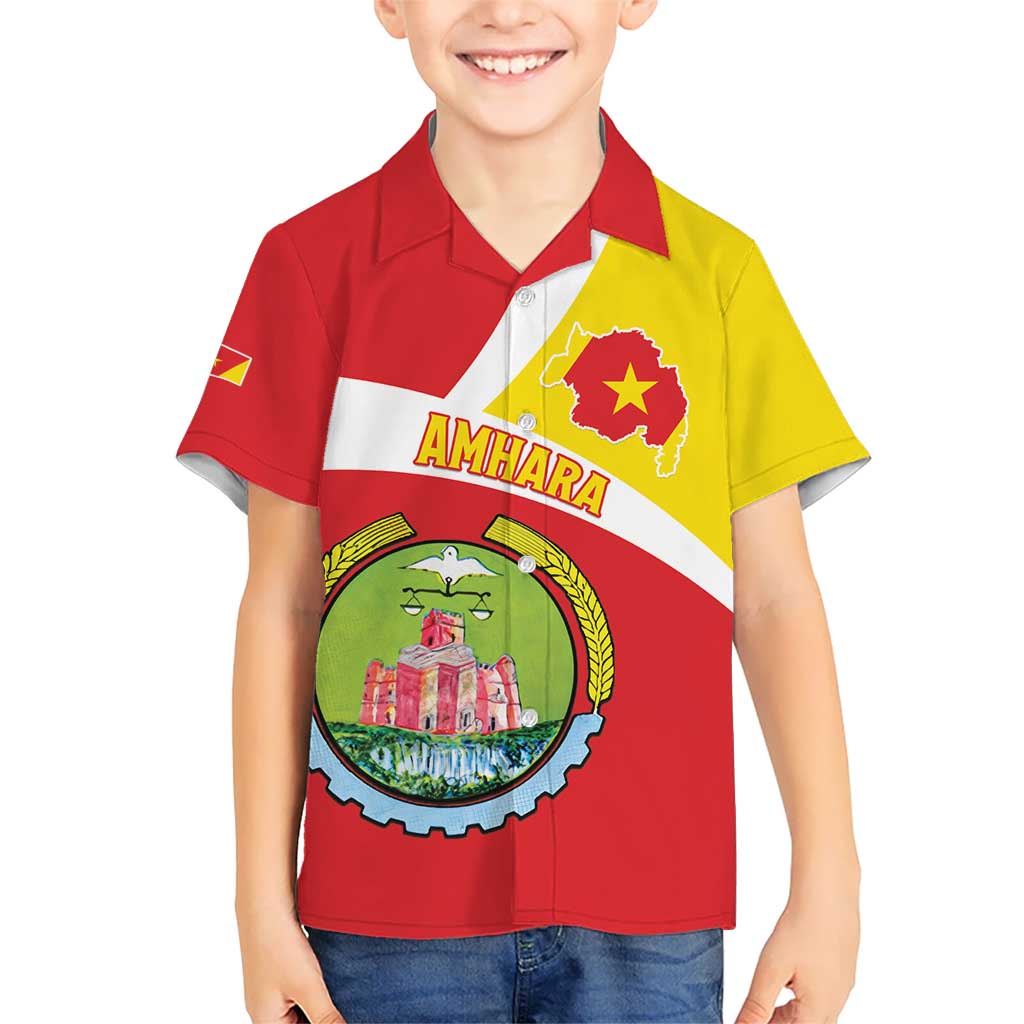 Personalized Ethiopia Amhara Region Kid Hawaiian Shirt Coat Of Arms With Map