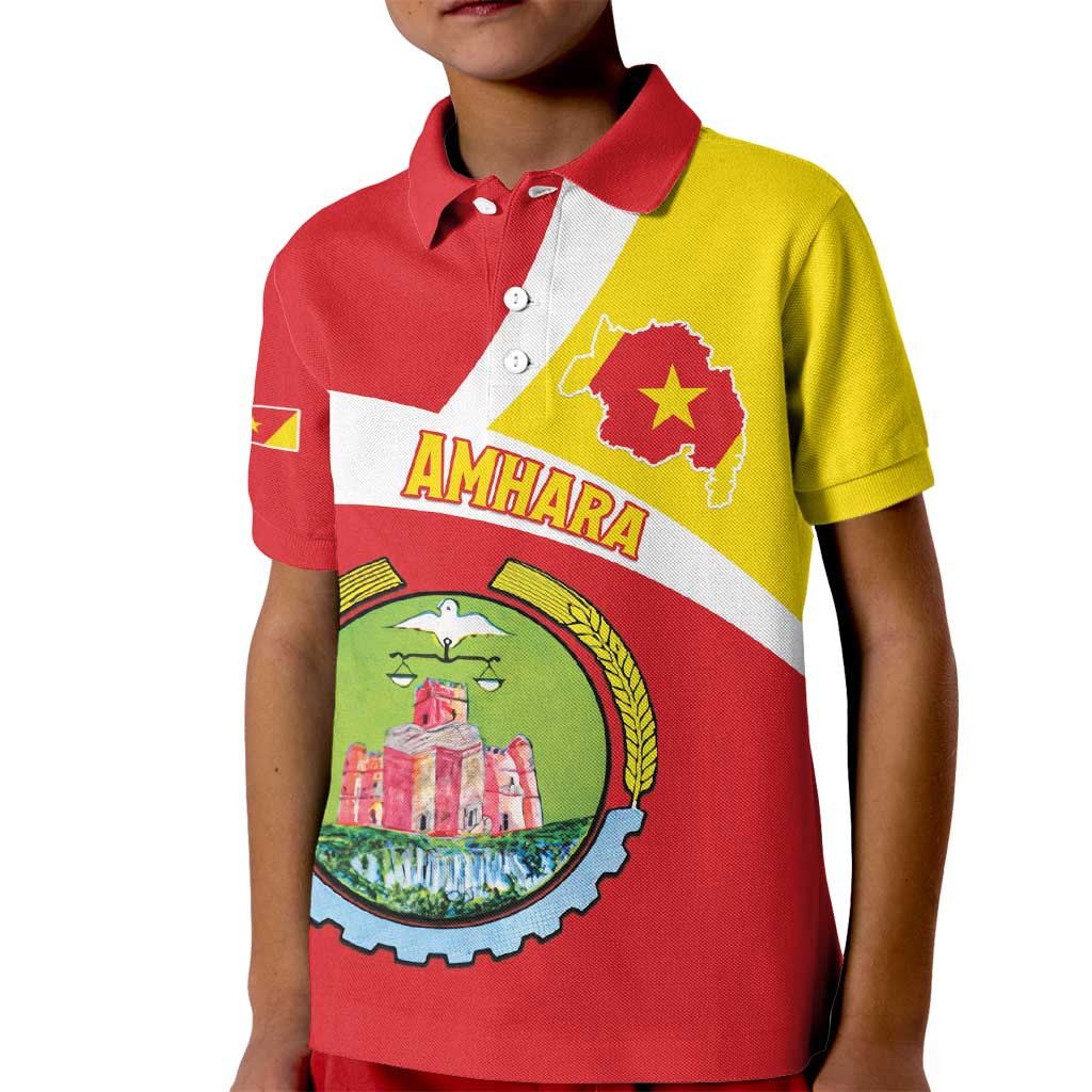 Personalized Ethiopia Amhara Region Kid Polo Shirt Coat Of Arms With Map