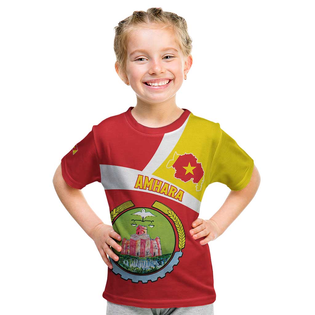 Personalized Ethiopia Amhara Region Kid T Shirt Coat Of Arms With Map