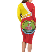 Personalized Ethiopia Amhara Region Long Sleeve Bodycon Dress Coat Of Arms With Map