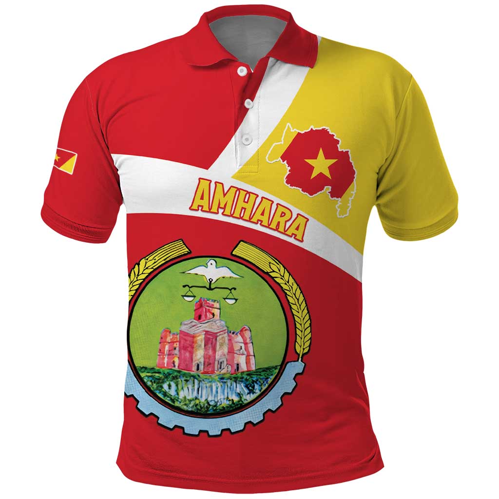 Personalized Ethiopia Amhara Region Polo Shirt Coat Of Arms With Map