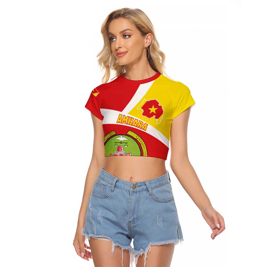 Personalized Ethiopia Amhara Region Raglan Cropped T Shirt Coat Of Arms With Map