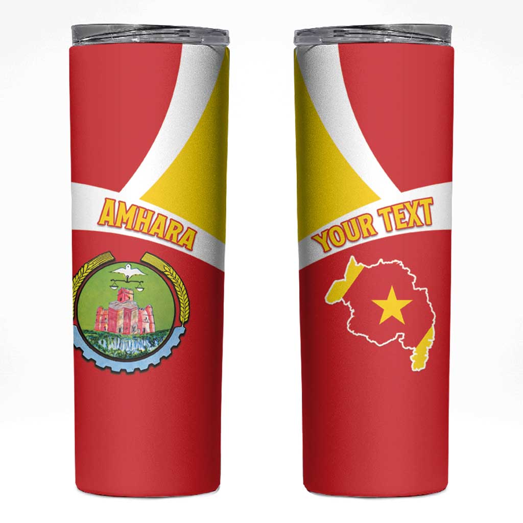 Personalized Ethiopia Amhara Region Skinny Tumbler Coat Of Arms With Map