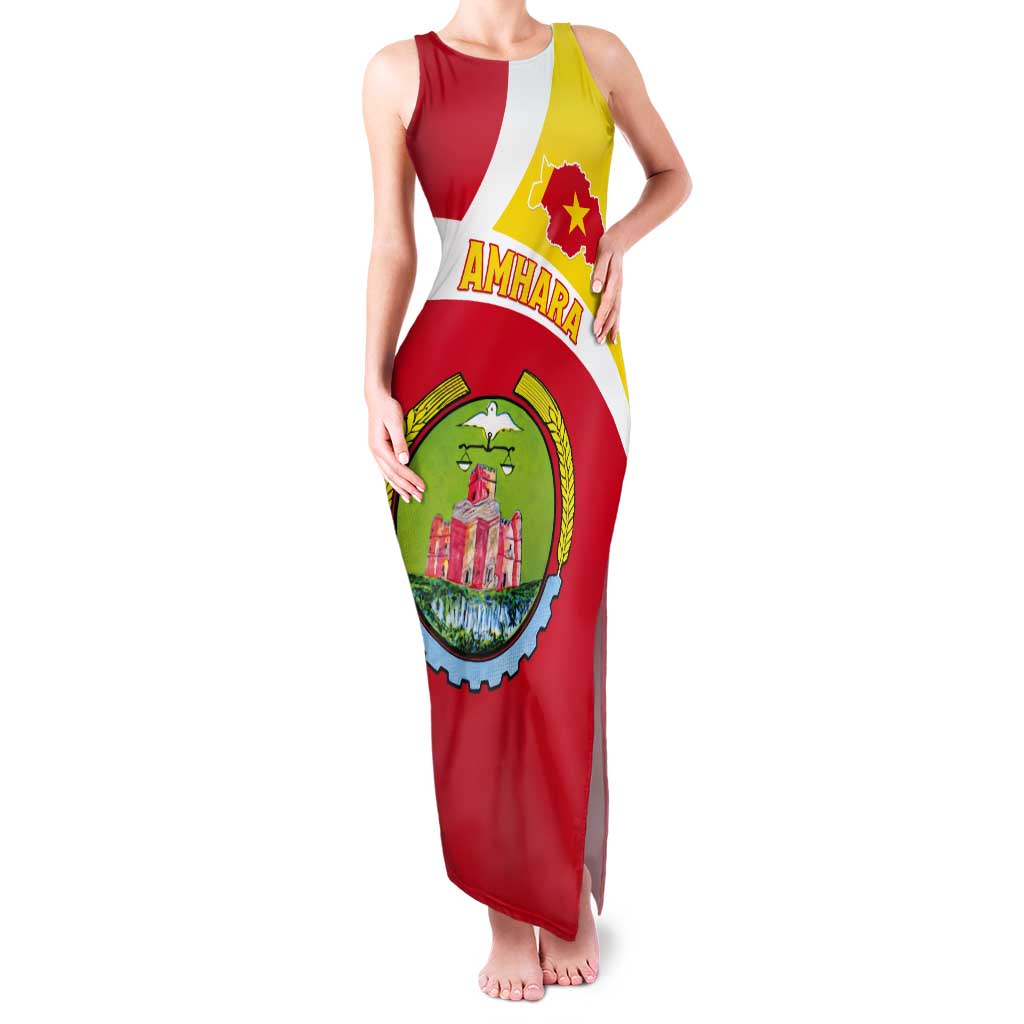 Personalized Ethiopia Amhara Region Tank Maxi Dress Coat Of Arms With Map