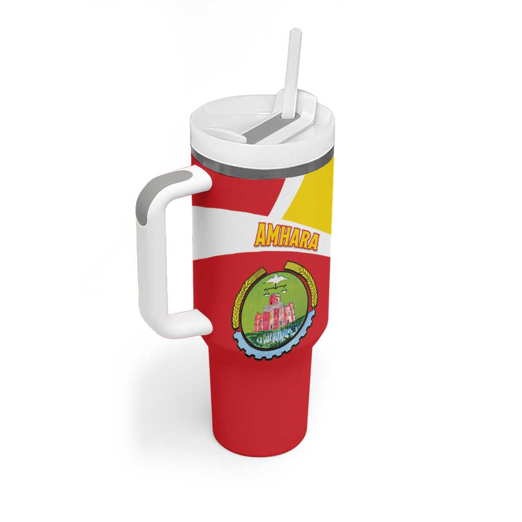 Personalized Ethiopia Amhara Region Tumbler With Handle Coat Of Arms With Map