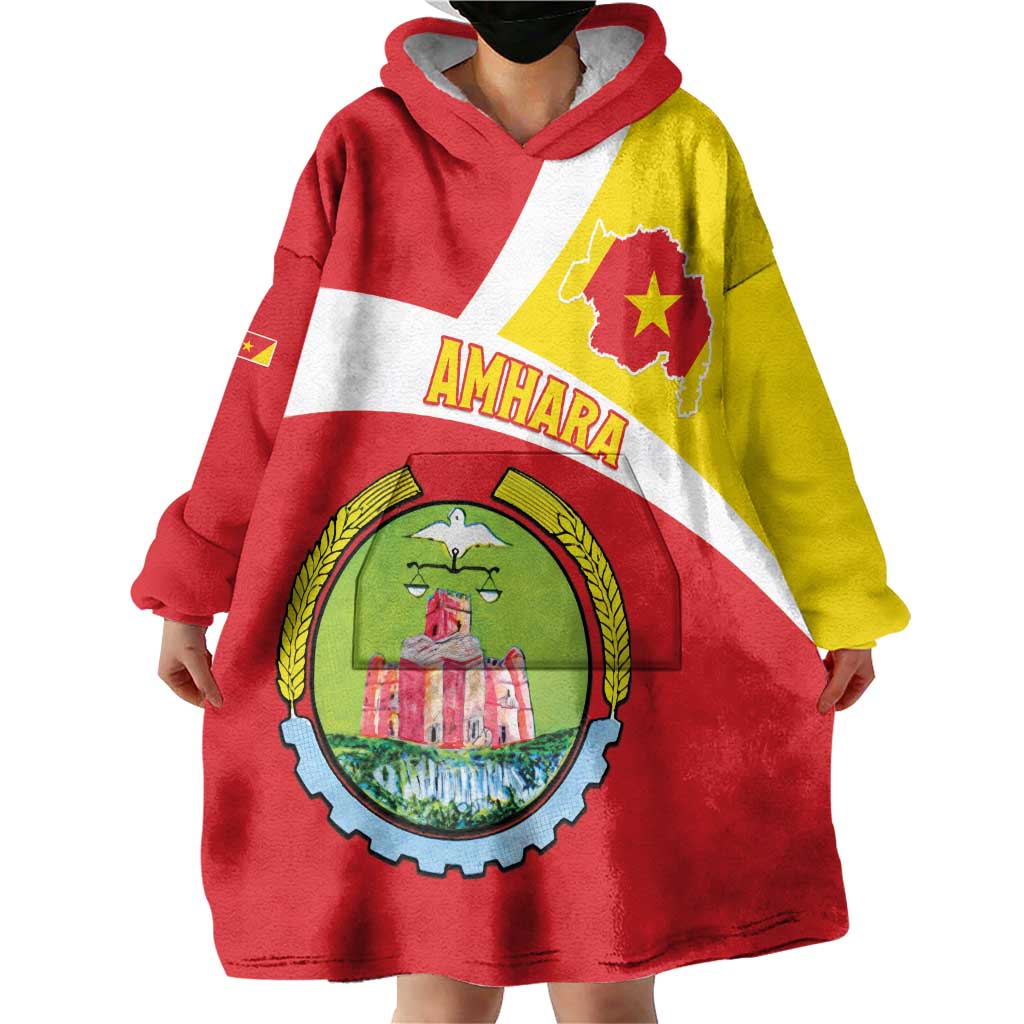 Personalized Ethiopia Amhara Region Wearable Blanket Hoodie Coat Of Arms With Map