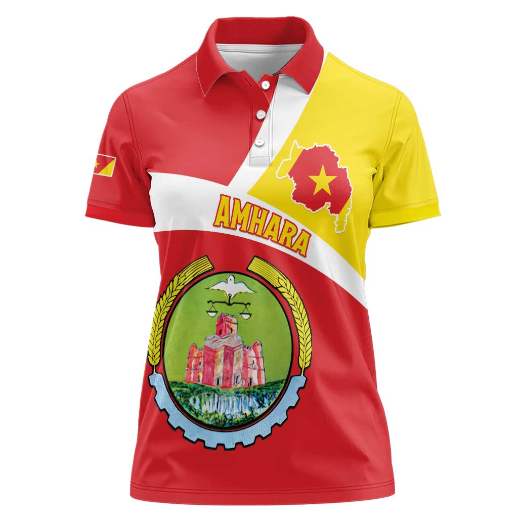 Personalized Ethiopia Amhara Region Women Polo Shirt Coat Of Arms With Map