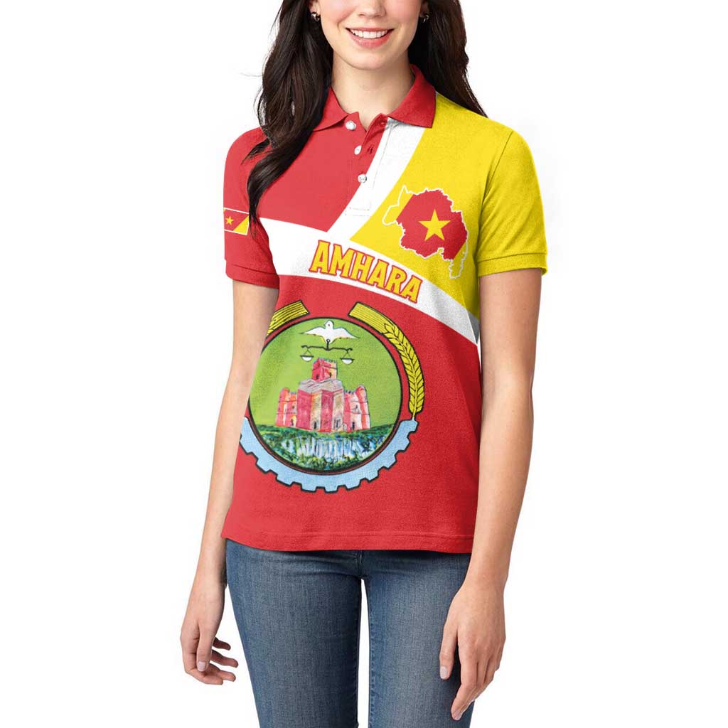 Personalized Ethiopia Amhara Region Women Polo Shirt Coat Of Arms With Map