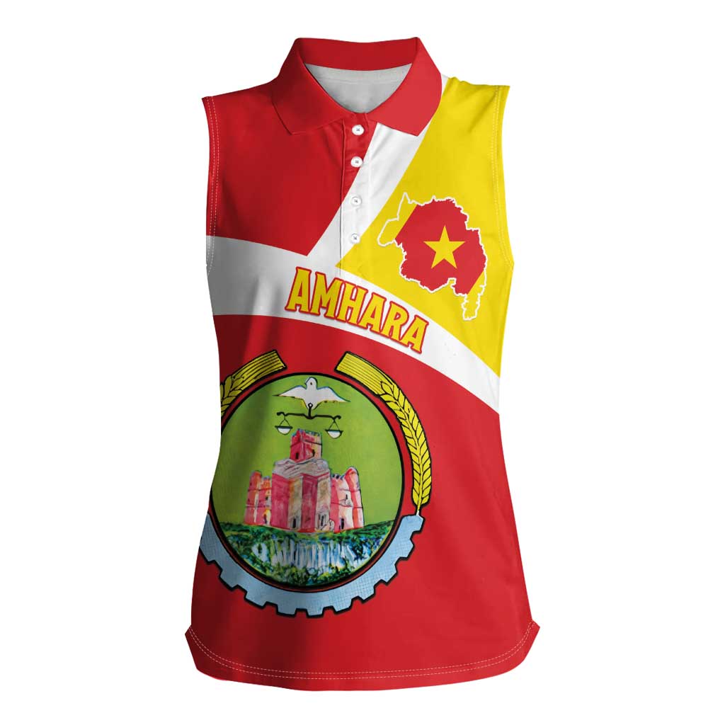 Personalized Ethiopia Amhara Region Women Sleeveless Polo Shirt Coat Of Arms With Map