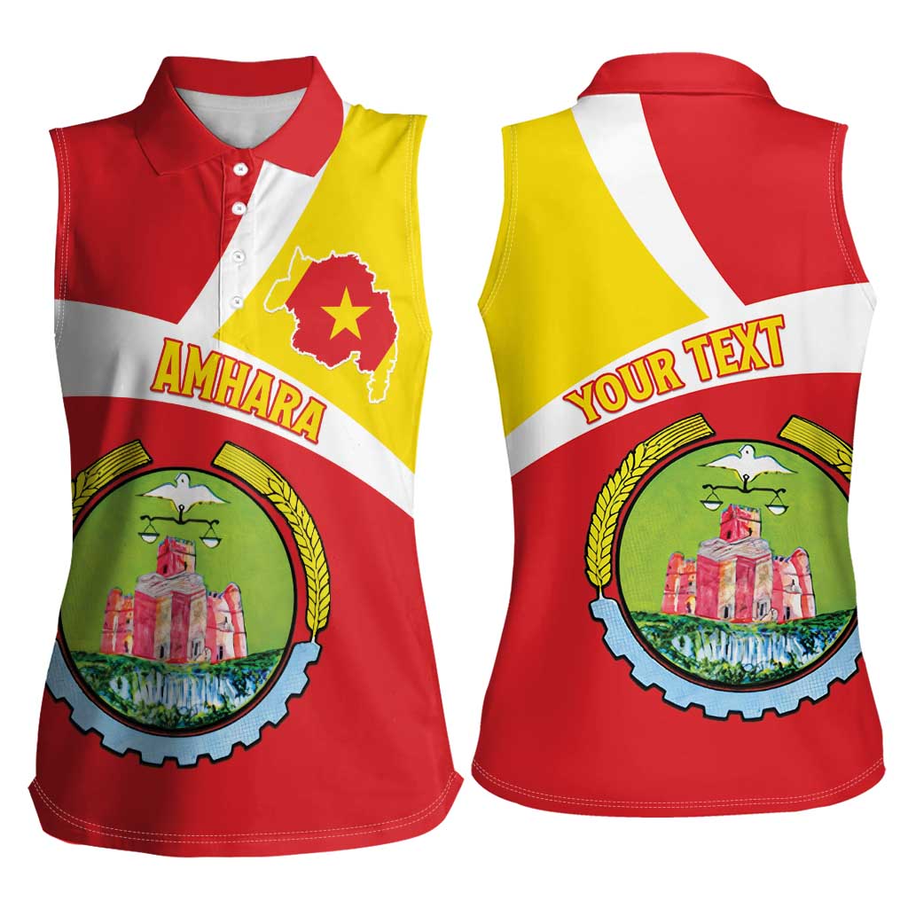 Personalized Ethiopia Amhara Region Women Sleeveless Polo Shirt Coat Of Arms With Map