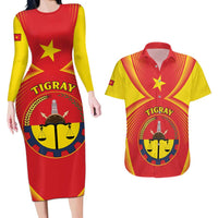 Personalized Ethiopia Tigray Region Couples Matching Long Sleeve Bodycon Dress and Hawaiian Shirt Coat Of Arms With Map