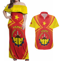 Personalized Ethiopia Tigray Region Couples Matching Off Shoulder Maxi Dress and Hawaiian Shirt Coat Of Arms With Map