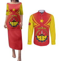 Personalized Ethiopia Tigray Region Couples Matching Puletasi and Long Sleeve Button Shirt Coat Of Arms With Map