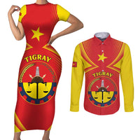 Personalized Ethiopia Tigray Region Couples Matching Short Sleeve Bodycon Dress and Long Sleeve Button Shirt Coat Of Arms With Map
