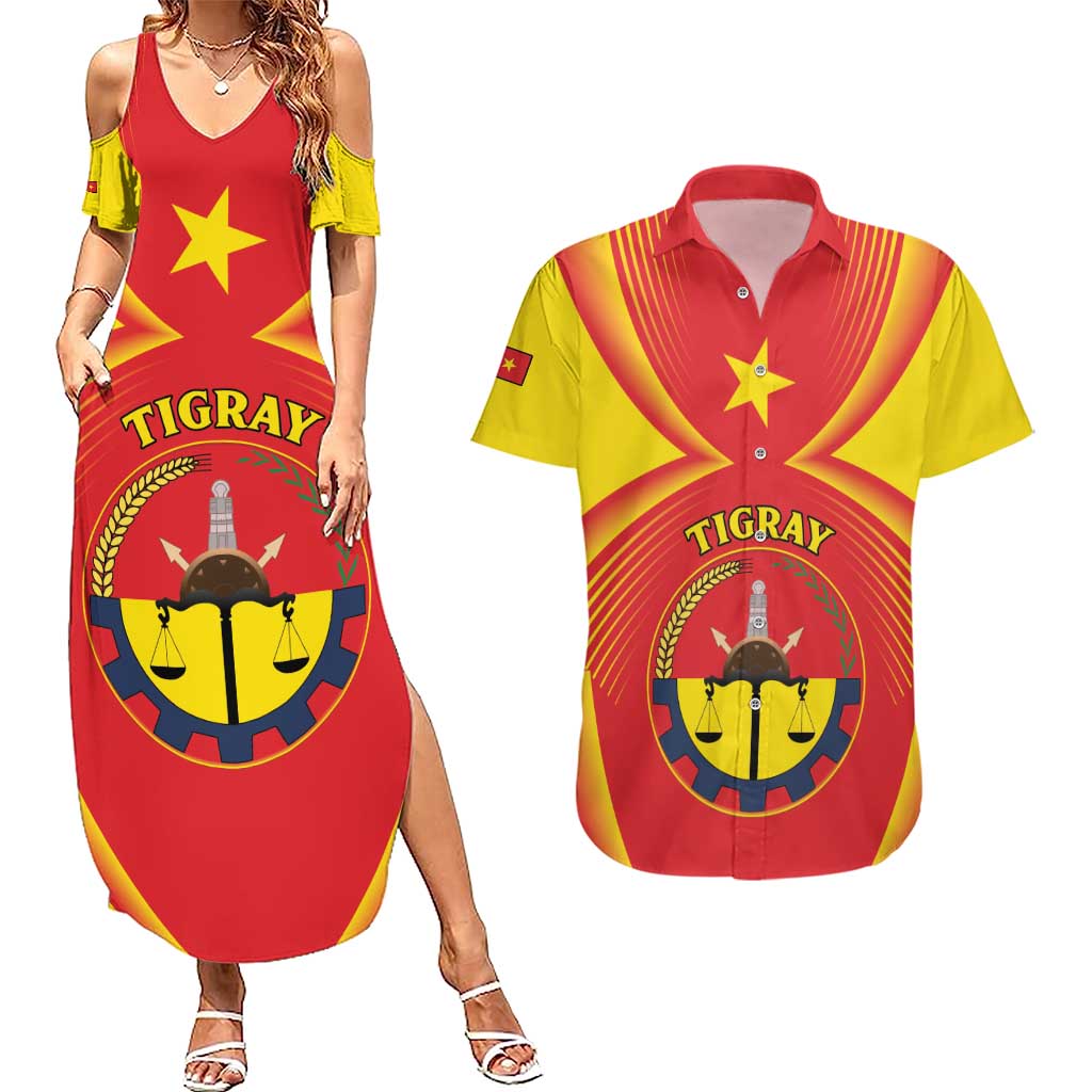 Personalized Ethiopia Tigray Region Couples Matching Summer Maxi Dress and Hawaiian Shirt Coat Of Arms With Map
