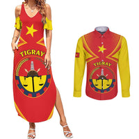 Personalized Ethiopia Tigray Region Couples Matching Summer Maxi Dress and Long Sleeve Button Shirt Coat Of Arms With Map