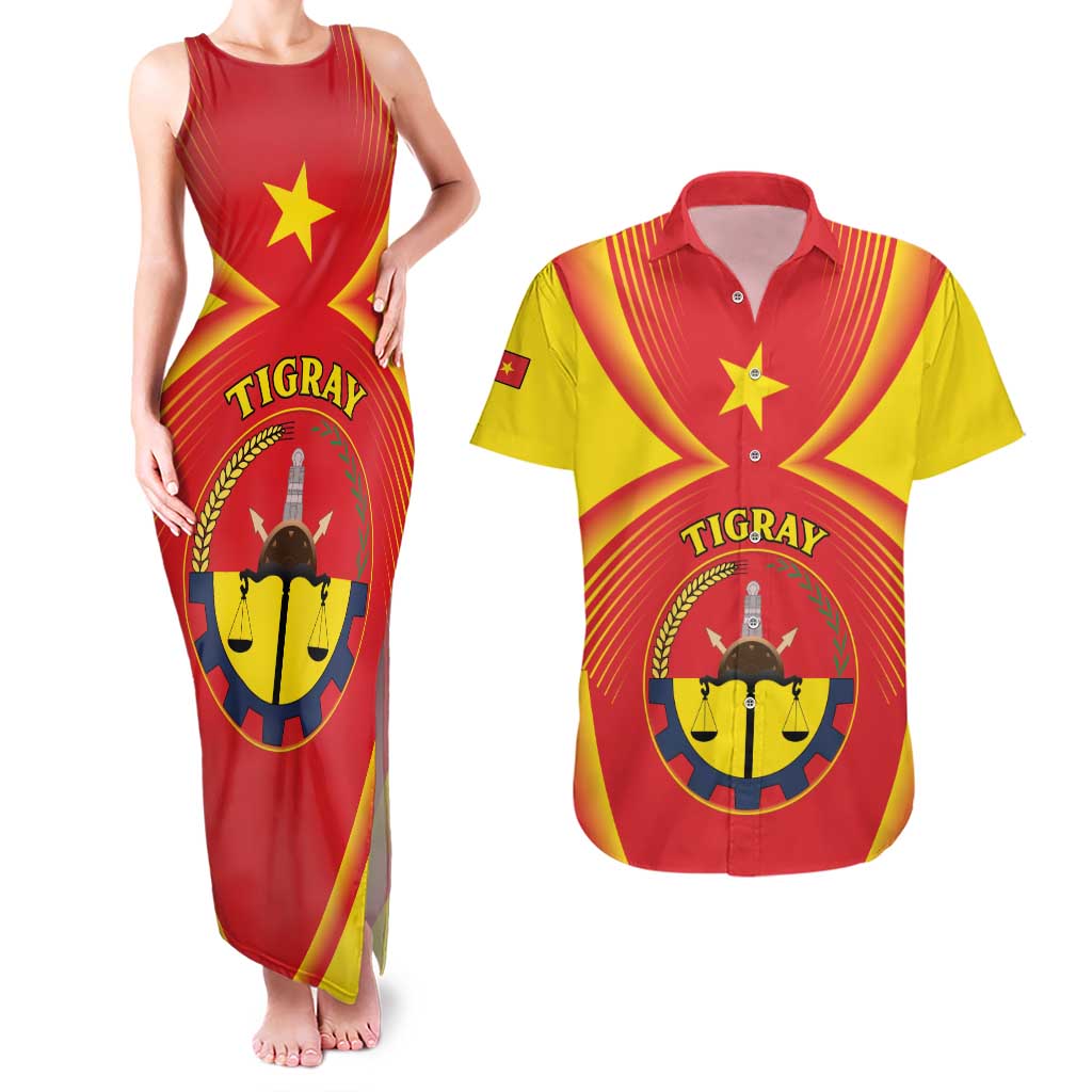 Personalized Ethiopia Tigray Region Couples Matching Tank Maxi Dress and Hawaiian Shirt Coat Of Arms With Map