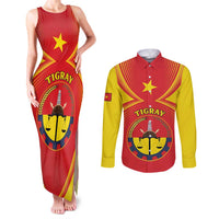 Personalized Ethiopia Tigray Region Couples Matching Tank Maxi Dress and Long Sleeve Button Shirt Coat Of Arms With Map