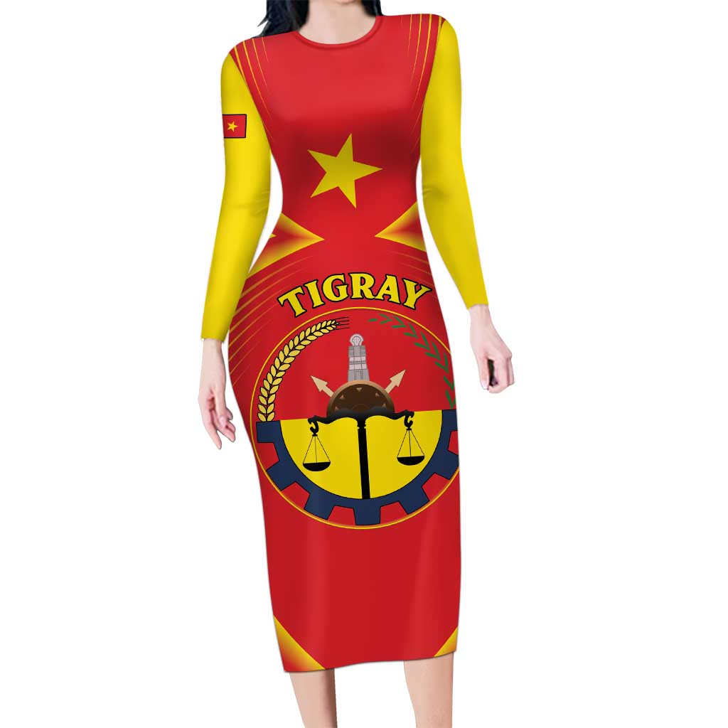 Personalized Ethiopia Tigray Region Family Matching Long Sleeve Bodycon Dress and Hawaiian Shirt Coat Of Arms With Map