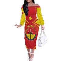 Personalized Ethiopia Tigray Region Family Matching Off The Shoulder Long Sleeve Dress and Hawaiian Shirt Coat Of Arms With Map