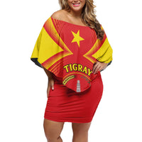 Personalized Ethiopia Tigray Region Family Matching Off Shoulder Short Dress and Hawaiian Shirt Coat Of Arms With Map