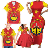 Personalized Ethiopia Tigray Region Family Matching Short Sleeve Bodycon Dress and Hawaiian Shirt Coat Of Arms With Map