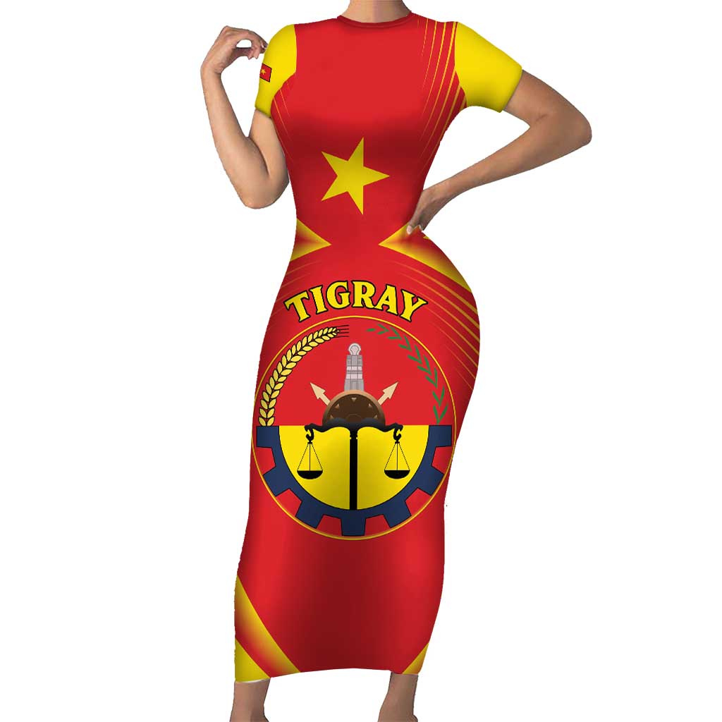 Personalized Ethiopia Tigray Region Family Matching Short Sleeve Bodycon Dress and Hawaiian Shirt Coat Of Arms With Map
