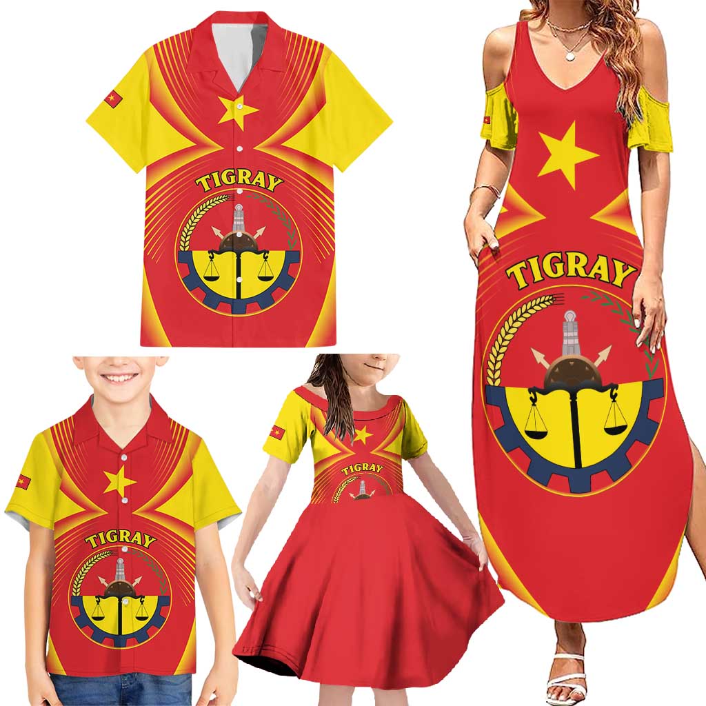 Personalized Ethiopia Tigray Region Family Matching Summer Maxi Dress and Hawaiian Shirt Coat Of Arms With Map