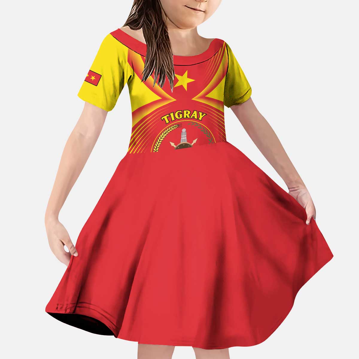 Personalized Ethiopia Tigray Region Kid Short Sleeve Dress Coat Of Arms With Map