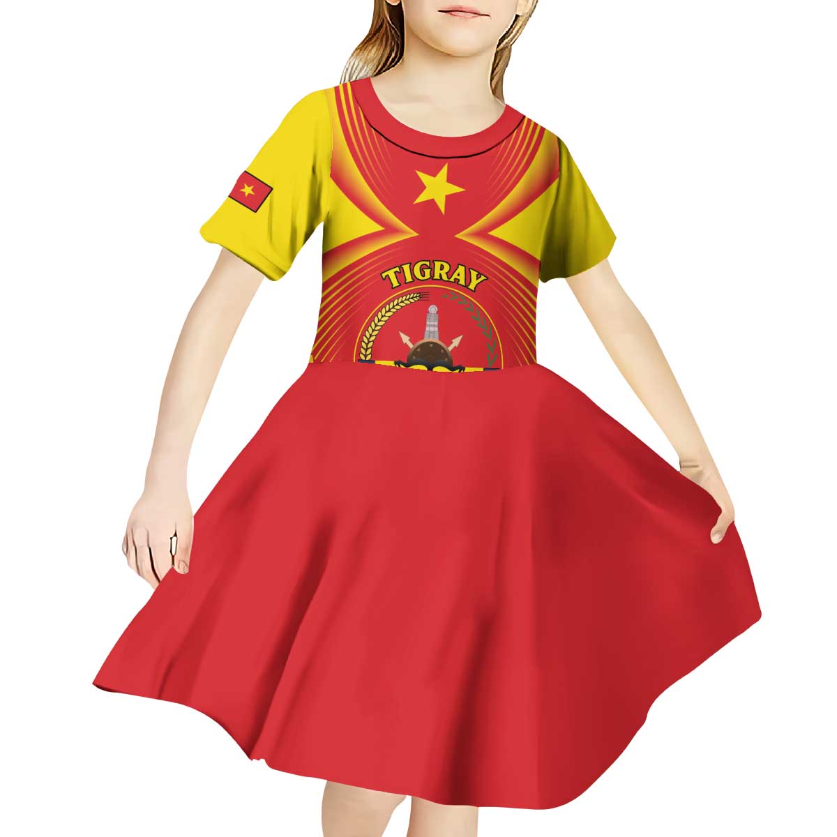Personalized Ethiopia Tigray Region Kid Short Sleeve Dress Coat Of Arms With Map