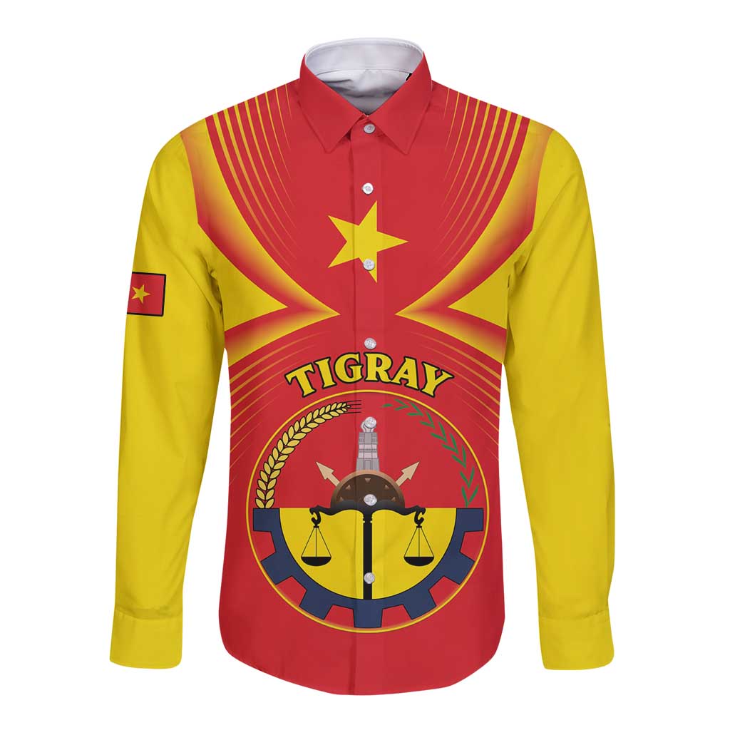 Personalized Ethiopia Tigray Region Long Sleeve Button Shirt Coat Of Arms With Map
