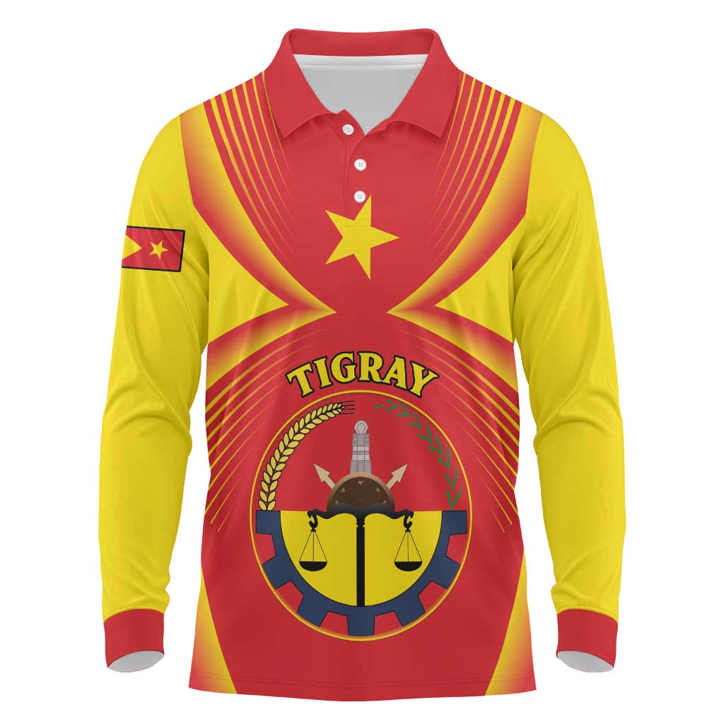 Personalized Ethiopia Tigray Region Long Sleeve Polo Shirt Coat Of Arms With Map