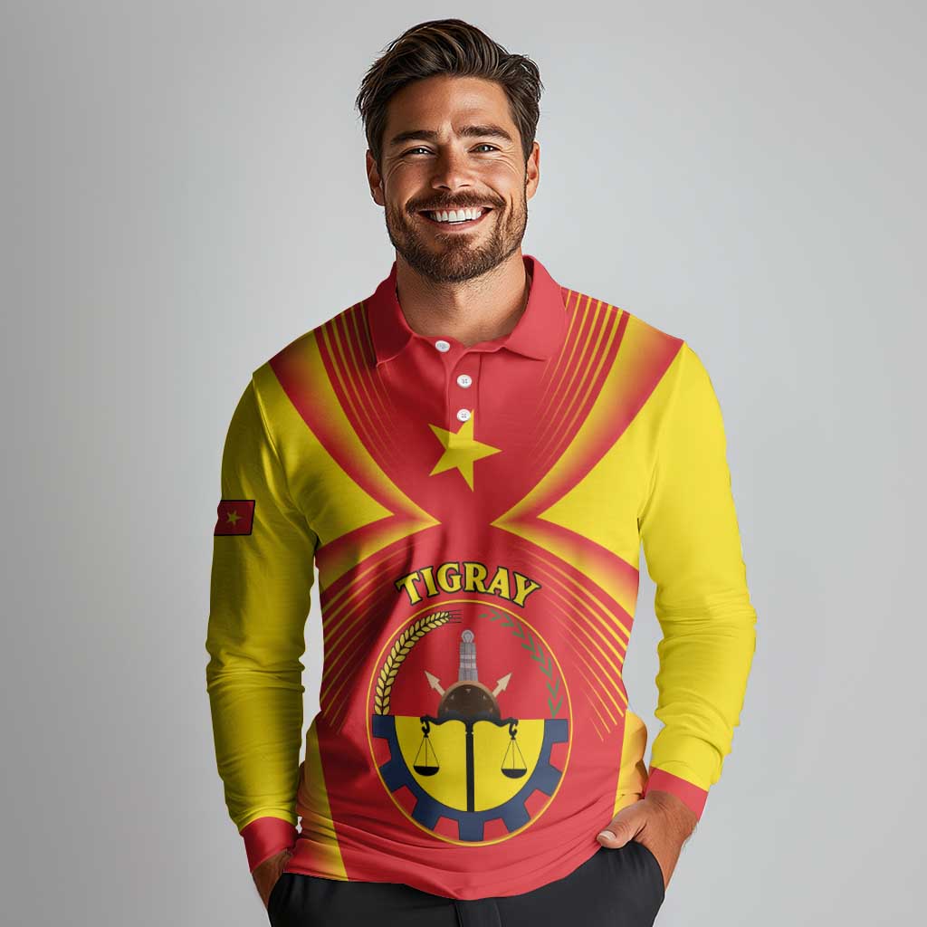 Personalized Ethiopia Tigray Region Long Sleeve Polo Shirt Coat Of Arms With Map