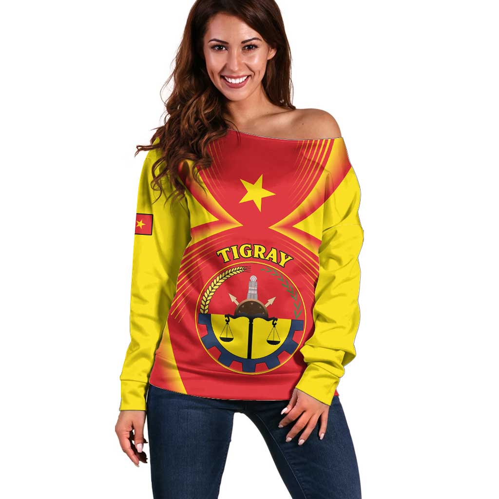 Personalized Ethiopia Tigray Region Off Shoulder Sweater Coat Of Arms With Map