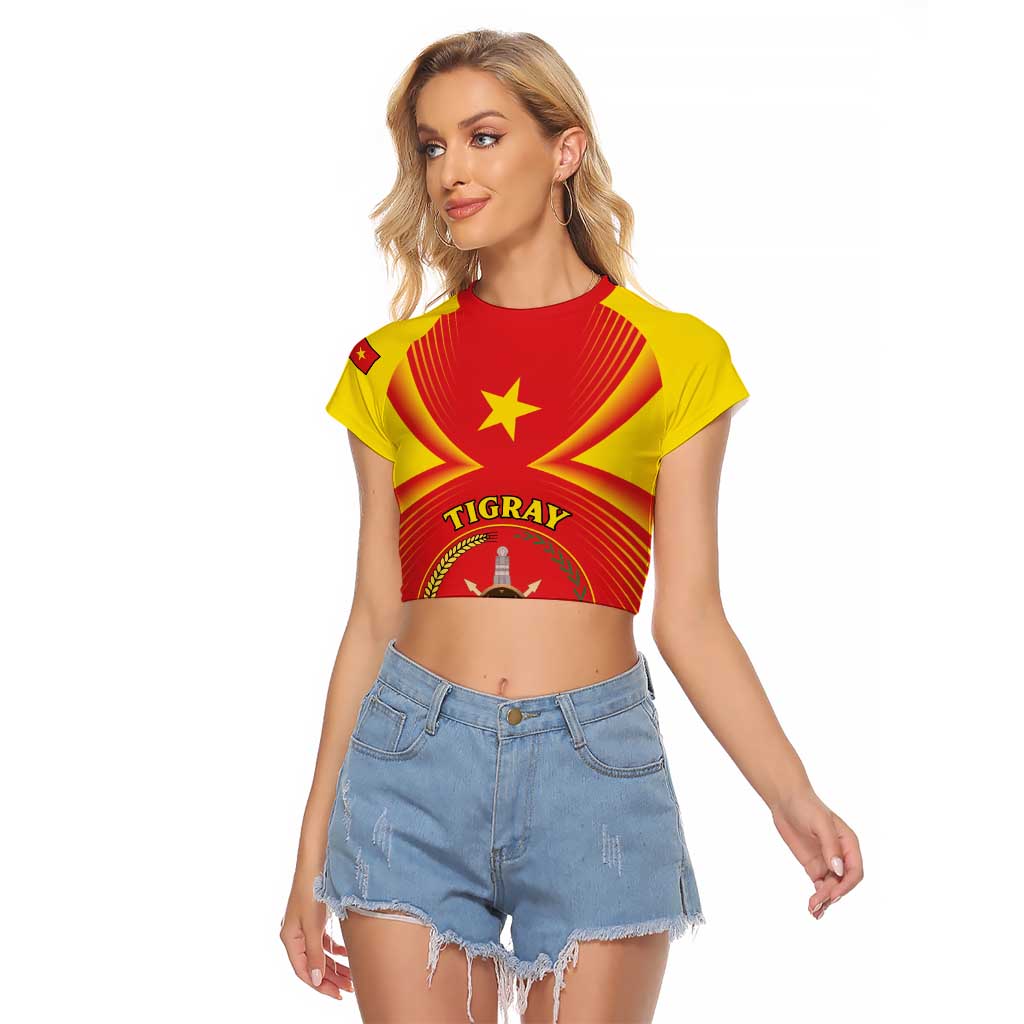 Personalized Ethiopia Tigray Region Raglan Cropped T Shirt Coat Of Arms With Map