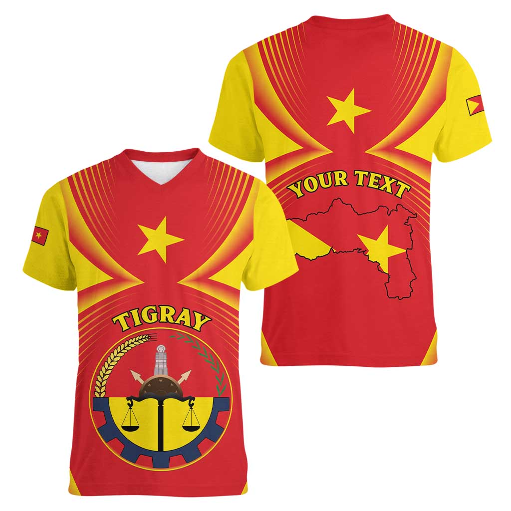 Personalized Ethiopia Tigray Region Women V-Neck T-Shirt Coat Of Arms With Map