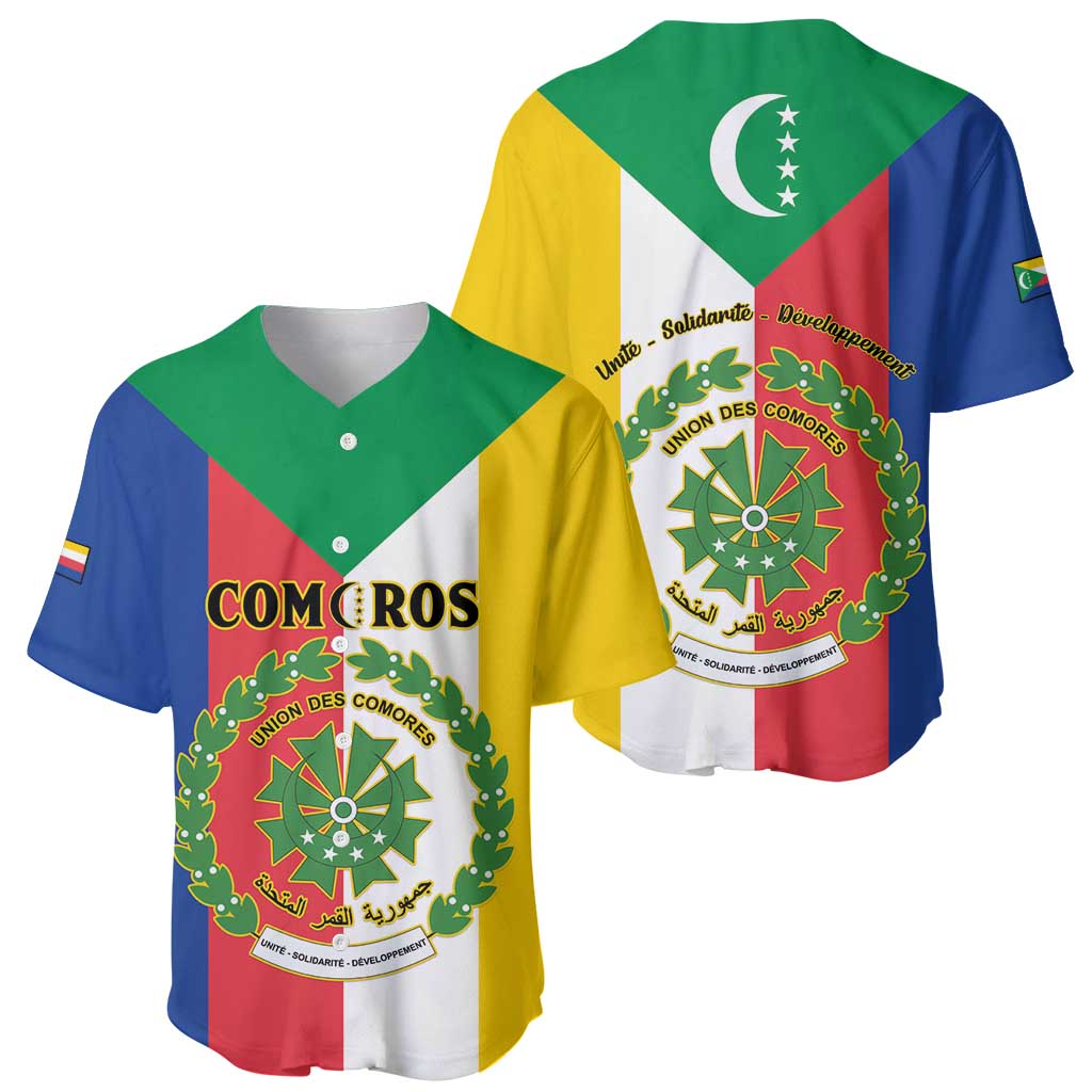 Comoros Baseball Jersey Coat Of Arms Flag Style